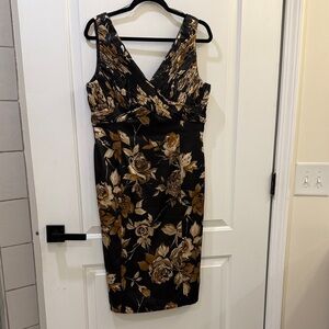 Coldwater Creek Black and Gold Floral Midi Dress